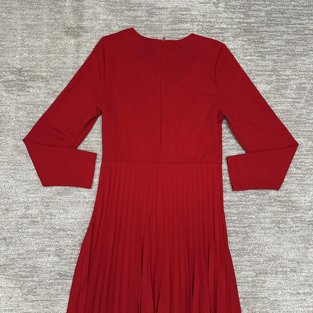 SHEIN Dress Womens Medium 6 Red Pleated Midi V Notch Back Zip Holiday Christmas - Picture 5 of 12